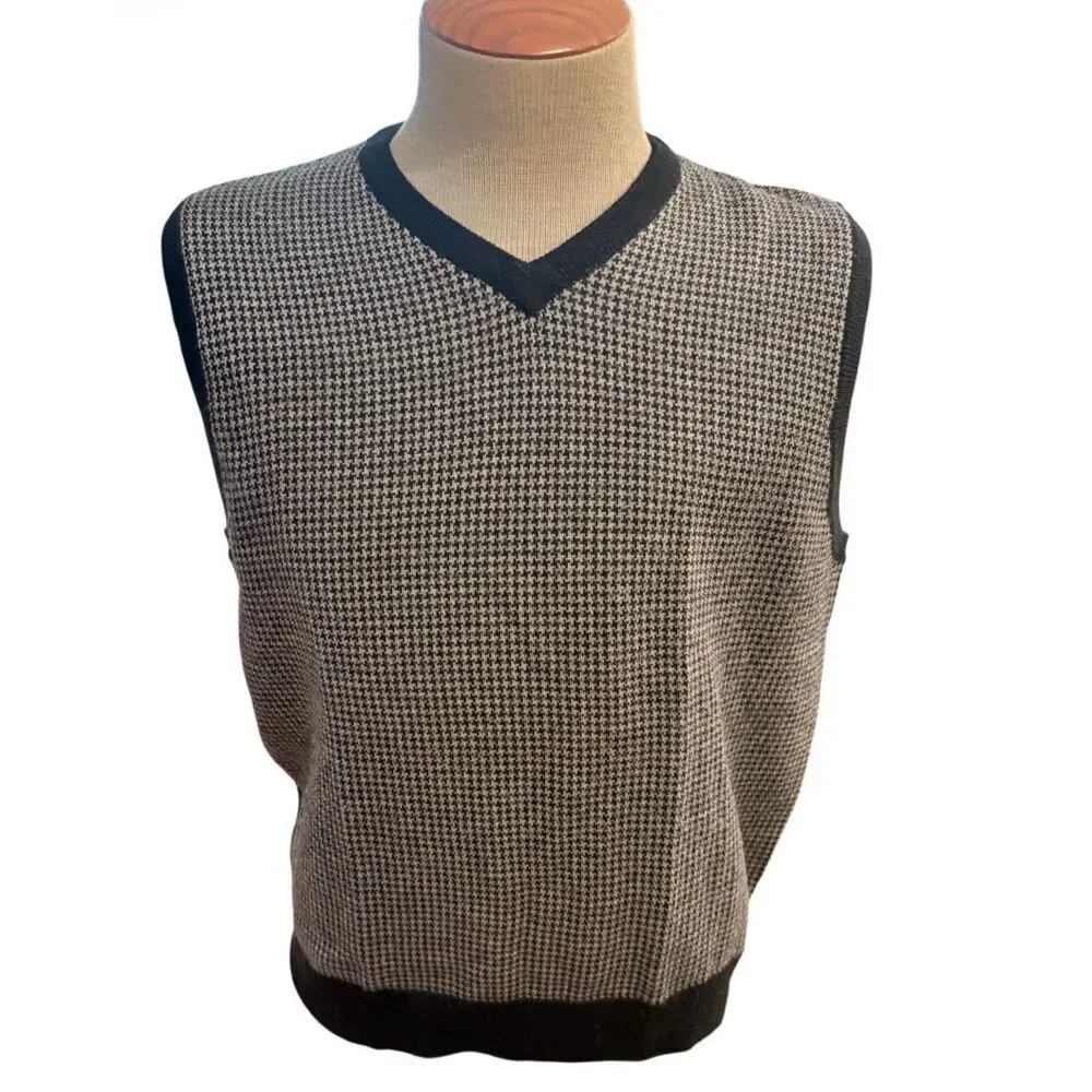 Sette Ponti Men’s Merino Wool Pullover Vest Large V-Neck Houndstooth - Picture 4 of 7